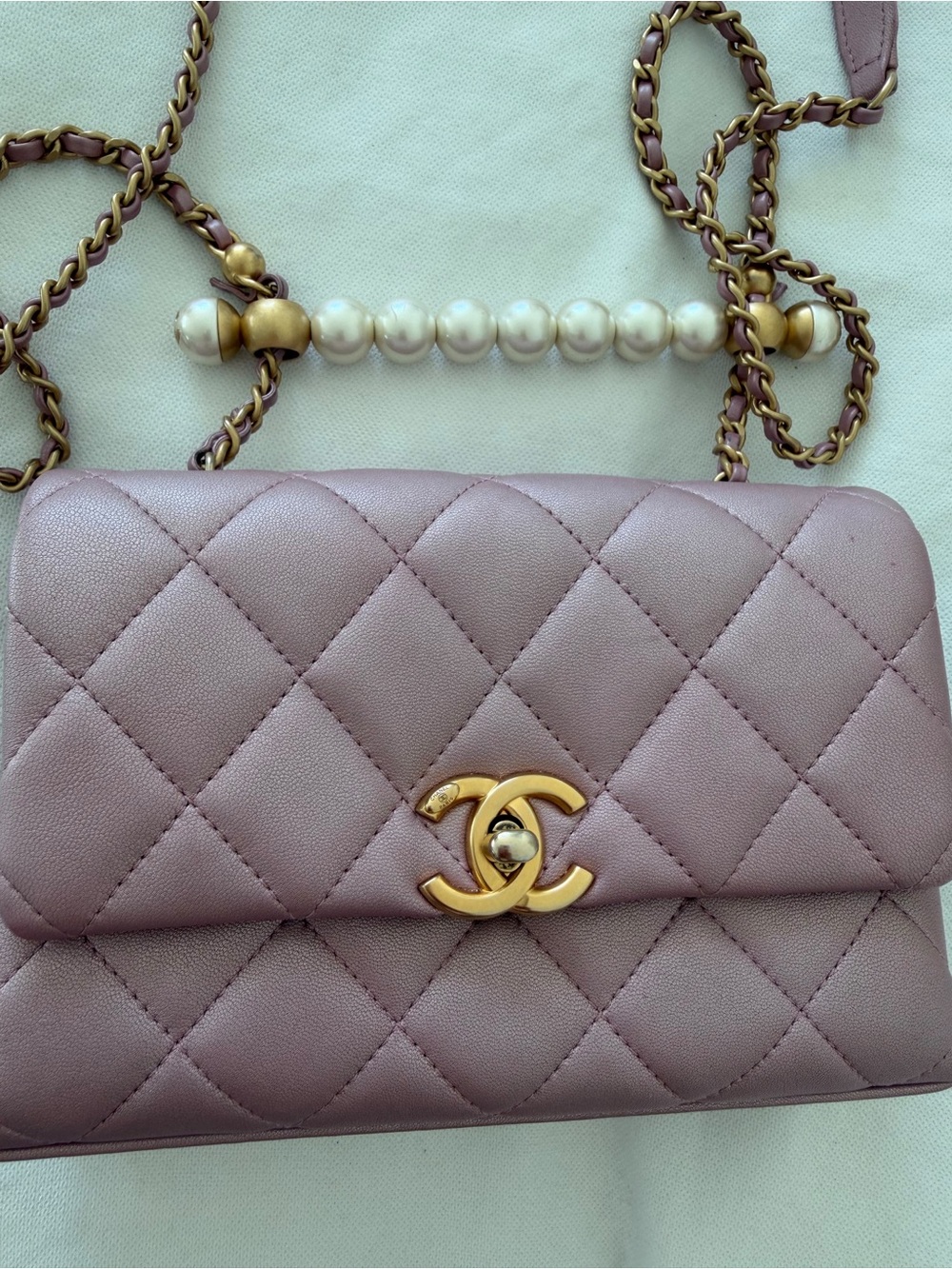 CHANEL Quilted Mini Flap Bag in Dusty Lavender with Gold Hardware - Picture 14 of 15